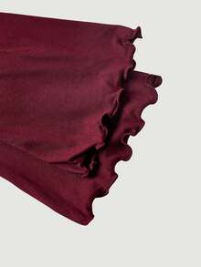 SHEIN MOD Áo nữ màu đỏ rượu vang một vai nhún bèo, tay chuông, gấu áo bất đối xứng, phong cách thời trang thanh lịch, áo nhún bèo nữ, áo trễ vai, áo sát nách - Màu Đỏ Sâu - Xem 7
