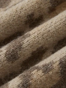 SHEIN New Leopard Print Knit Two Pieces Outfit, Oversized Draped Turtleneck Sweater Matching Wide Leg Trouser - Multicolor - View 5
