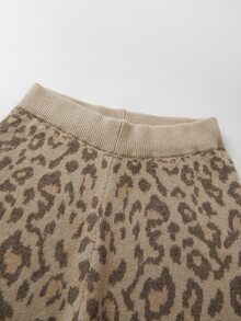SHEIN New Leopard Print Knit Two Pieces Outfit, Oversized Draped Turtleneck Sweater Matching Wide Leg Trouser - Multicolor - View 6