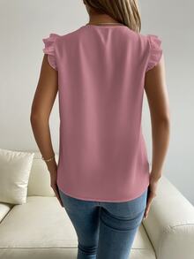 Trelyra Women Blouses Kontras Lace Ruffle Plain Casual - Berwarna merah muda - View 2