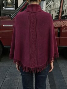 Flora Isola Flora Isola Elegant High Neck Fringe Trim Design Shawl Sweater For Women - Red - View 2