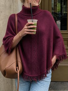 Flora Isola Flora Isola Elegant High Neck Fringe Trim Design Shawl Sweater For Women - Red - View 9