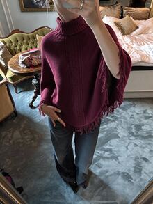 Flora Isola Flora Isola Elegant High Neck Fringe Trim Design Shawl Sweater For Women - Red - View 3