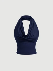 SHEIN MOD 3-Way Wear Women's Solid Color Slim Fit Navy Camisole,Sexy Tops - Navy Blue - View 3