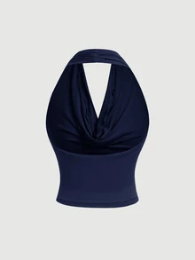 SHEIN MOD 3-Way Wear Women's Solid Color Slim Fit Navy Camisole,Sexy Tops - Navy Blue - View 4