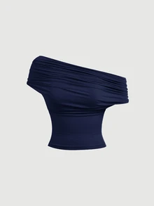 SHEIN MOD 3-Way Wear Women's Solid Color Slim Fit Navy Camisole,Sexy Tops - Navy Blue - View 5