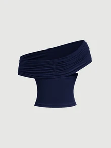SHEIN MOD 3-Way Wear Women's Solid Color Slim Fit Navy Camisole,Sexy Tops - Navy Blue - View 6