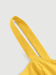 SHEIN MOD Women's Solid Color Button Design Pocket Casual Strap Yellow Dress,Bohemia, Wedding Guest Dress - Yellow - View 4