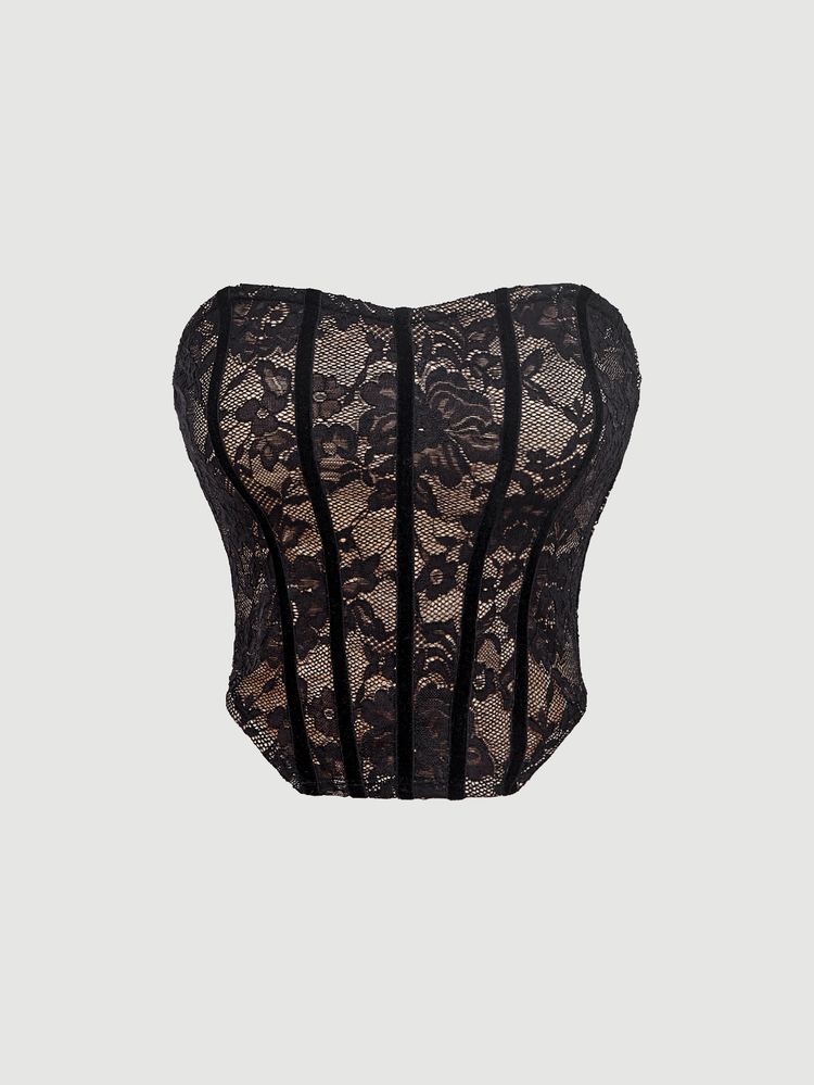 SHEIN MOD Set 2 Potong Atasan Bandeau Renda dan Jubah Chiffon, Pakaian Musim Gugur, Atasan Peri, Kostum Halloween, Natal, Pesta, Atasan untuk Acara Jalan-jalan, Pakaian Konser - Hitam - View 7