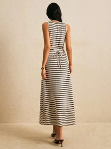 Poéselle 女款休閒法式優雅極簡配色開襟圓領針織開襟洋裝，舒適日常街頭通勤早午餐度假夏季穿搭 - 黑與白 - 查看 3