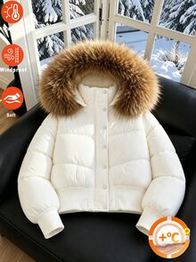 SHEIN Teen Girls Winter Coats Work Senior 2027 White Cute Baggy Streetwear - Apricot - View 5