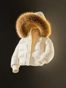 SHEIN Teen Girls Winter Coats Work Senior 2027 White Cute Baggy Streetwear - Apricot - View 2