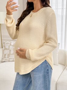 SHEIN Maternity Gentle Style Versatile Long Sleeve Sweater Comfortable Minimalist - Khaki - View 6