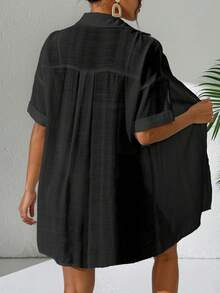 SHEIN Swim Women's Solid Color Kimono Cover-Up For Vacation And Leisure Summer - Black - View 2