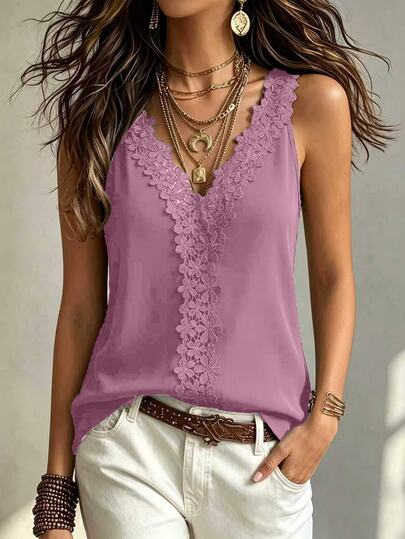 SHEIN Guipure Lace Panel Tank Top