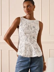 Lilora Women's Premium Embroidered Top, High-End Fashion Versatile Elegant French Brunch Tea Party, Dates, Parties, Leisure, Trips, Summer White Floral - Apricot - View 9
