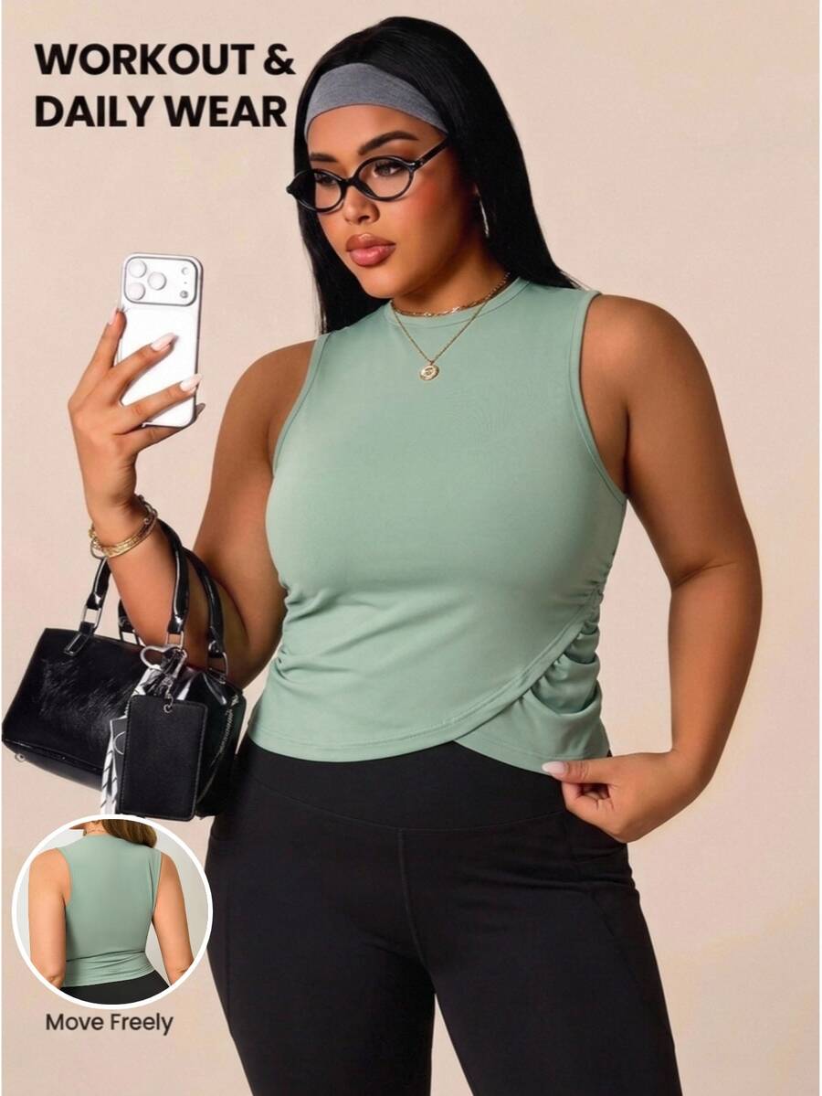 Easithlete Easithlete Women's Plus Size 2026 New Comfortable 4-Way Stretch Sports Tropical Cow Girl Tank Top Gym Sage Green Summer - Multicolor - View 1