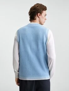 Manfinity Homme Rompi Sweater Rajut Kasual Pria, Musim Gugur/Dingin, Tekstur Liburan Gaya Klasik, Unisex Musim Gugur/Dingin, Untuk Liburan, Bersama Teman - Baby Blue - View 2