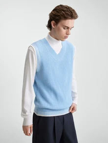 Manfinity Homme Rompi Sweater Rajut Kasual Pria, Musim Gugur/Dingin, Tekstur Liburan Gaya Klasik, Unisex Musim Gugur/Dingin, Untuk Liburan, Bersama Teman - Baby Blue - View 7