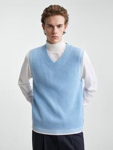 Manfinity Homme Rompi Sweater Rajut Kasual Pria, Musim Gugur/Dingin, Tekstur Liburan Gaya Klasik, Unisex Musim Gugur/Dingin, Untuk Liburan, Bersama Teman - Baby Blue - View 4