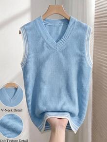 Manfinity Homme Rompi Sweater Rajut Kasual Pria, Musim Gugur/Dingin, Tekstur Liburan Gaya Klasik, Unisex Musim Gugur/Dingin, Untuk Liburan, Bersama Teman - Baby Blue - View 1