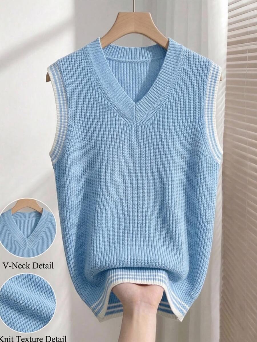Manfinity Homme Rompi Sweater Rajut Kasual Pria, Musim Gugur/Dingin, Tekstur Liburan Gaya Klasik, Unisex Musim Gugur/Dingin, Untuk Liburan, Bersama Teman - Baby Blue - View 1