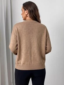 Medorina 女款時尚度假刺繡圓領長袖針織衫，適合日常穿著與辦公室，棕色花卉秋季休閒優雅早午餐米色 - 駝色 - 查看 7
