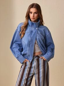 Selenza Jaket Denim Lengan Panjang Kasual Serbaguna untuk Wanita, Cocok untuk Sehari-hari - Biru - View 1