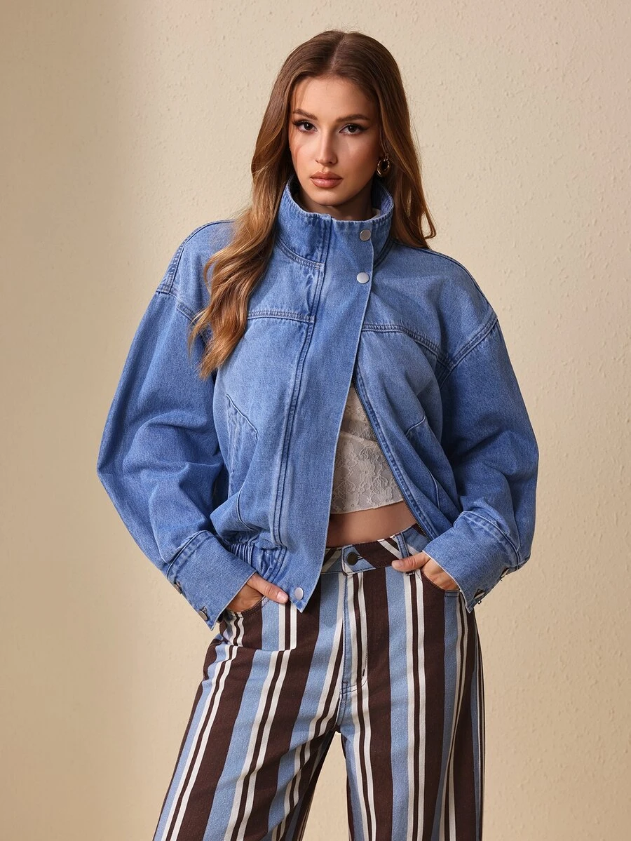 Selenza Jaket Denim Lengan Panjang Kasual Serbaguna untuk Wanita, Cocok untuk Sehari-hari - Biru - View 1
