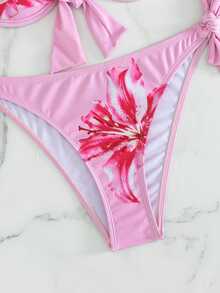SHEIN Swim 兩件式泳衣 聚攏胸型 附鋼圈 隨機印花 - 粉色 - 查看 8