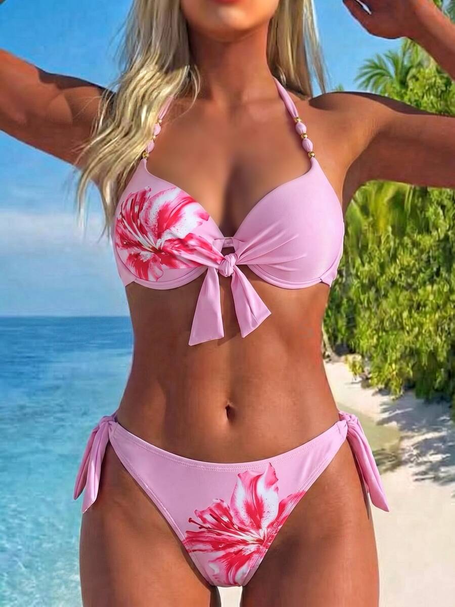 SHEIN Swim 兩件式泳衣 聚攏胸型 附鋼圈 隨機印花