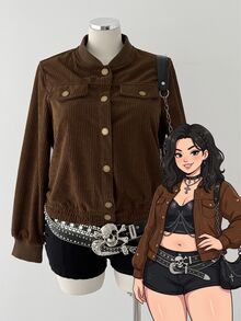 Sunspun Jaket Korduroi dengan Detail Lipatan untuk Musim Gugur - Coffee Brown - View 1