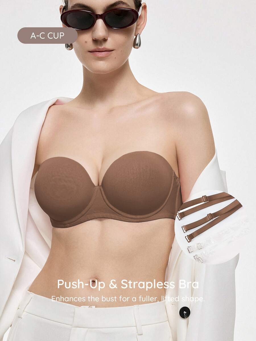 SHEIN Women's Solid Color Comfortable Everyday Wear Bra - Mocha Brown - View 1