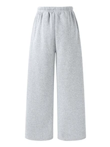 SHEIN Teen Girls Casual Baggy Urban Outdoor Spring Autumn Winter Knit Straight Leg Sweatpants Formal Work Grey White Black - Grey - View 2