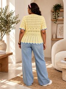 CurvyTilda كارديجان كروشيه مفتوح للمرأة بحجم كبير - أصفر - مشاهدة 2