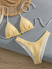 Swim Vcay Women's Summer Beach Vacation Party Colorblock Halter Tie Sexy Tropical Cute Breezy Bikini And Triangle Bottom Two Pieces Swimwear Set Butter Yellow - Yellow - View 8