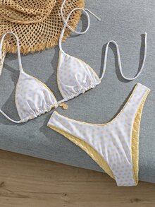 Swim Vcay Women's Summer Beach Vacation Party Colorblock Halter Tie Sexy Tropical Cute Breezy Bikini And Triangle Bottom Two Pieces Swimwear Set Butter Yellow - Yellow - View 6