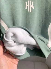 男孩套裝，包含長袖套頭衫與長褲，柔軟舒適，秋季可搭配夾克增加保暖，生日藍 - 綠色 - 查看 5