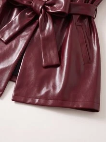 GlowEve CURVE Plus Size Vintage Red PU Vest Designed For Spring And Autumn; Features An Plus Size Collar Design And A Waist Belt That Can Be Tightened To Achieve An Excellent Slimming Effect. The Sleeveless Design Offers Great Flexibility, Making It Easy To Create A Fashionable And Layered Look. - Burgundy - View 3
