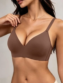 SHEIN 4pcs Soild Color Seamless Deep V Neck Wirefree Bra Soft Skin-Friendly Everyday Lingerie - Multicolor - View 8