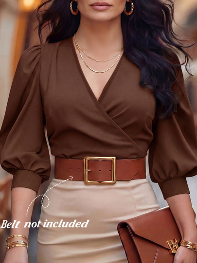 SHEIN LUNE Plus Size Fashion Criss-Cross Pleated Petal Sleeve Blouse Fall