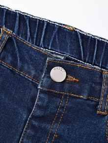 SHEIN Tween Girl Raw Hem Flare Leg Jeans Autumn Winter - Dark Wash - View 4