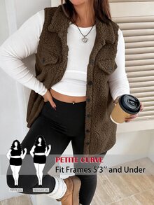 SHEIN PETITE CURVE Plus Size Women Solid Color Single-Breasted Casual Versatile Vest Jacket - Brown - View 3