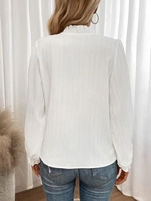 EMERY ROSE Blusa con cuello con muesca y mangas con volantes, blusas de manga larga - Blanco - Ver 2