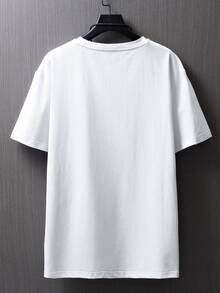 Manfinity Homme 男士短袖T恤，合身領口圓領短袖圖形T恤，休閒多彩夏季針織上衣 - 白色 - 查看 2