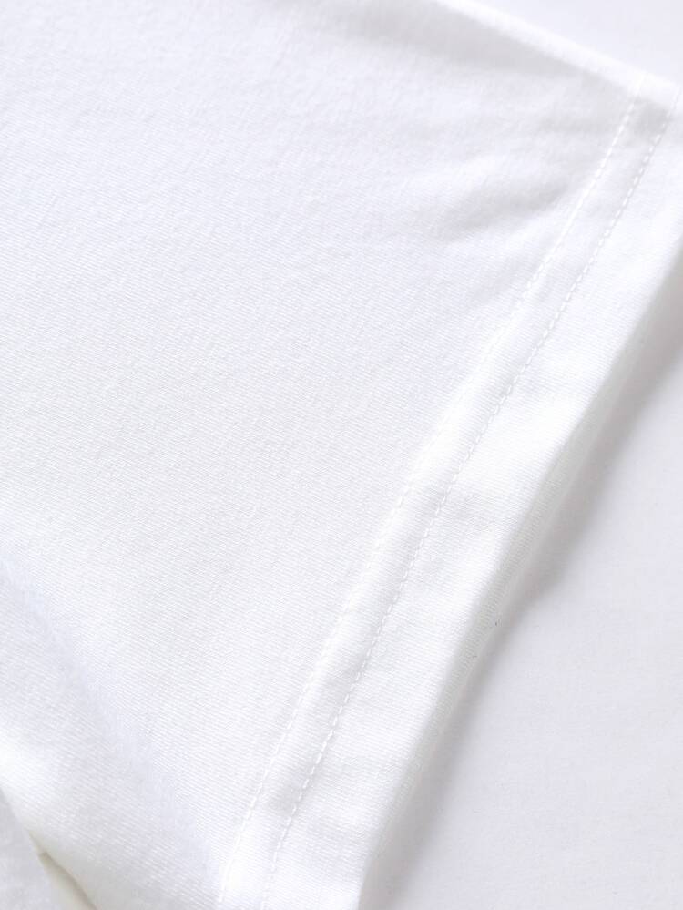 Manfinity Homme Playeras para hombre con cuello redondo ajustado, manga corta, estampado gráfico y coloridos, top de punto informal para el verano - Blanco - Añade 3