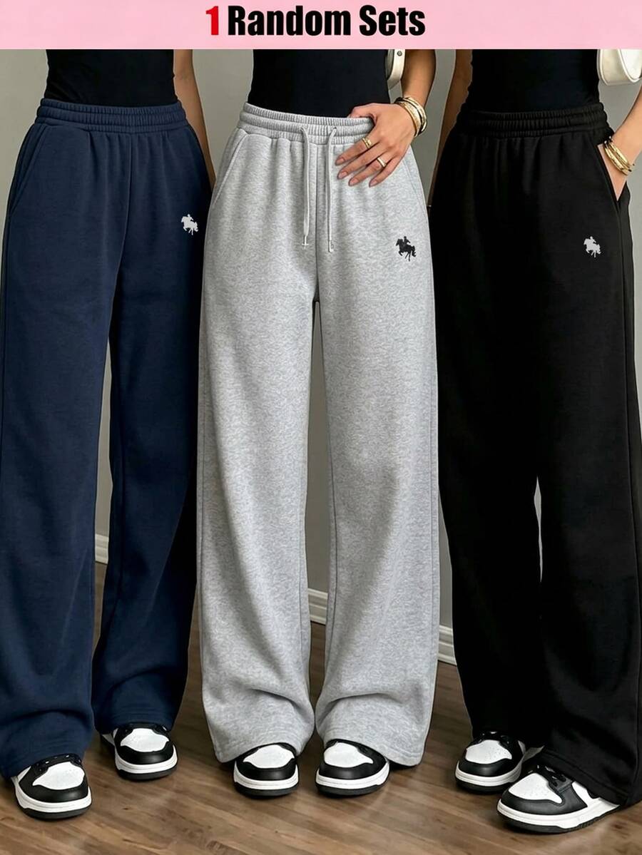 SHEIN Tween Girl's Casual Urban Outdoor Knitted Straight Leg Sports Pants, Paired With Autumn Tops - Grey - View 1