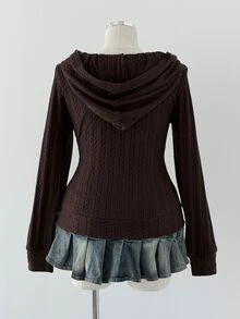Sunspun Fashionable Knitted Cable Knit Fitted Hooded Sweatshirt Jacket Fall - Multicolor - View 2