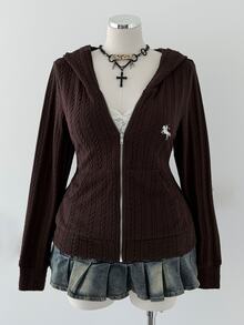 Sunspun Fashionable Knitted Cable Knit Fitted Hooded Sweatshirt Jacket Fall - Multicolor - View 3