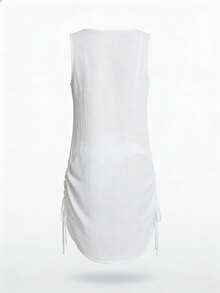 SHEIN Swim Women Plain Color Single-Breasted Sleeveless Kimono Cover Up Kimono For Summer Beach Vacation - White - View 8